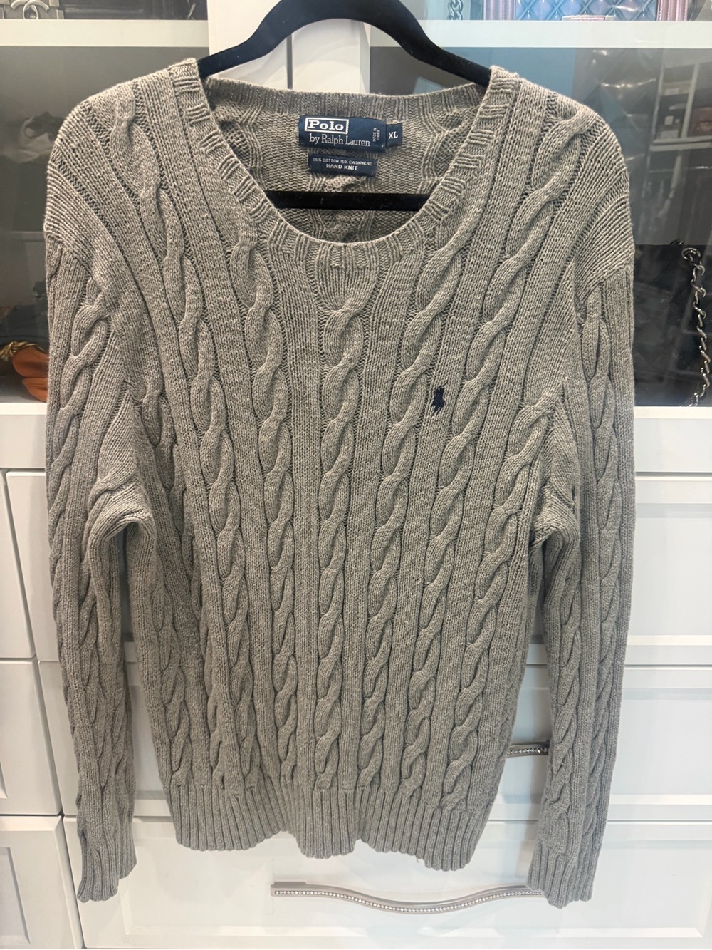 Polo by Ralph Lauren Men's Cable Crewneck Sweater - Light Gray